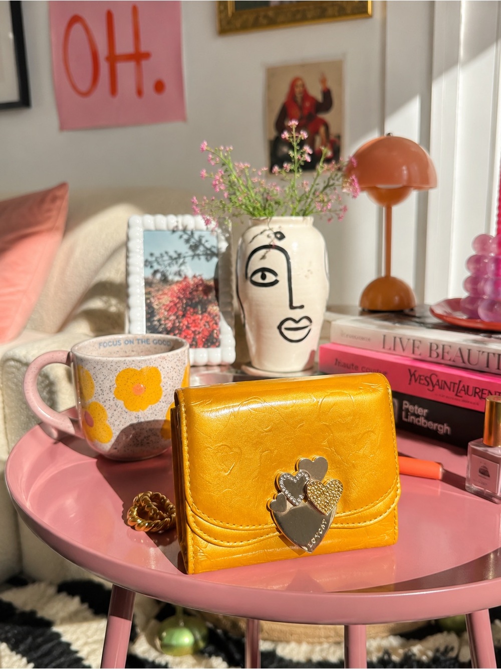 Lovcat gold yellow heart embossed leather wallet